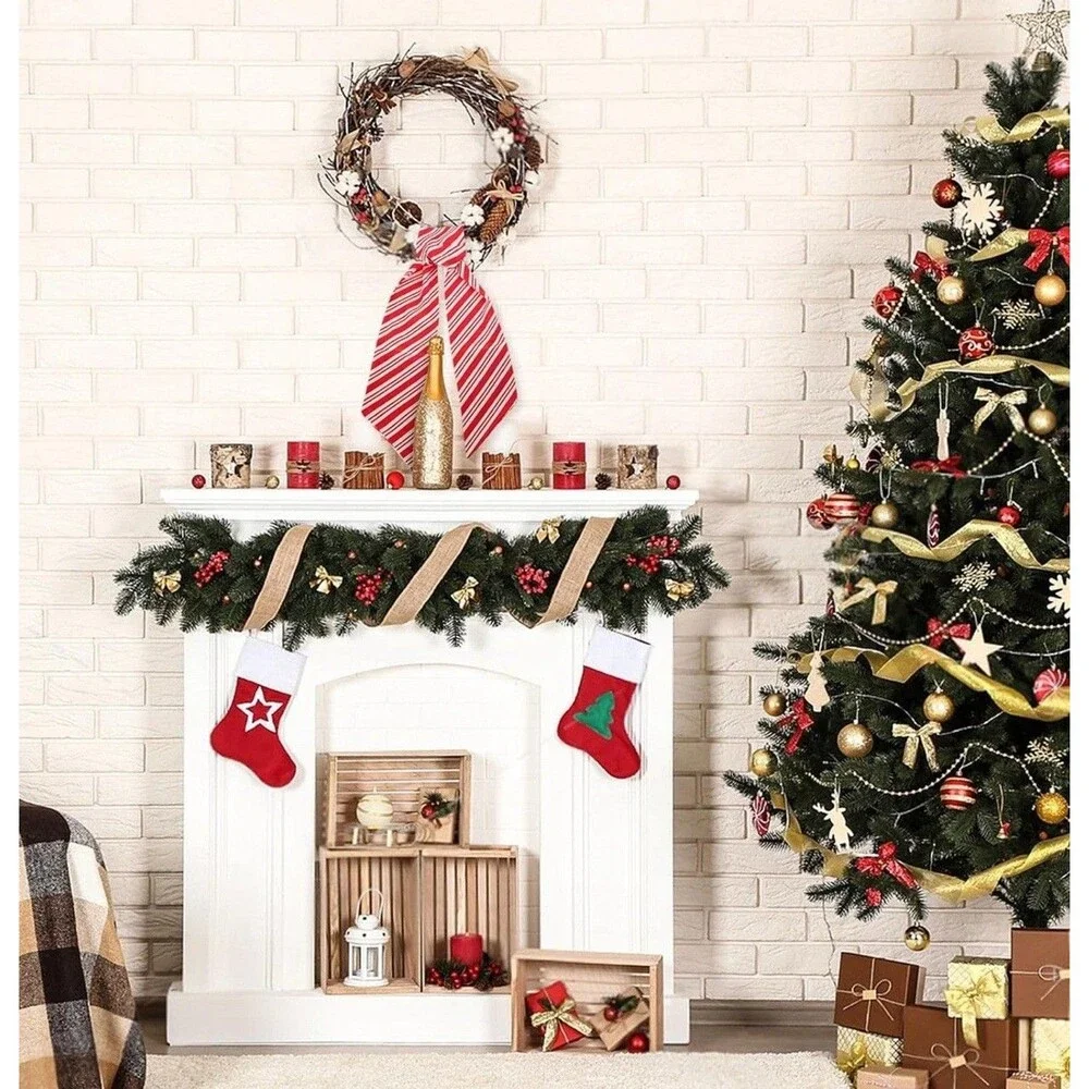 Stranthother 4PCS Candy Cane Christmas Wreath Sash for Front Door Red Bow Scarf